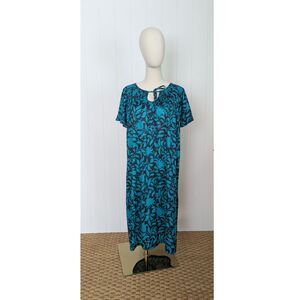 Vintage Kelly Reed Nightgown or House Dress - Turquoise, Black Floral - Medium